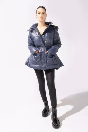 Pearl Peplum Puffer Jacket - Navy alternate image