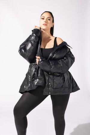 Pearl Peplum Puffer Jacket - Black alternate image
