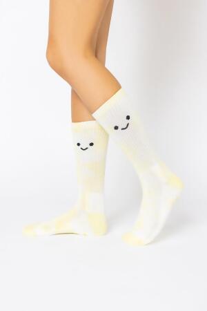 Happy Face Mid-Calf Gym Socks - Yellow Tie Dye alternate image
