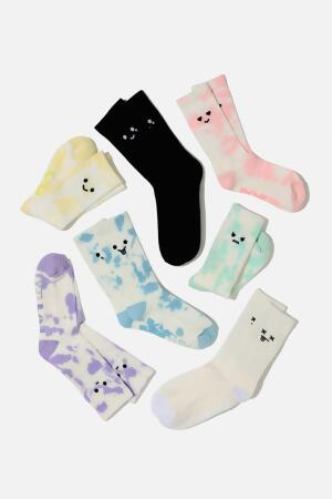 Happy Face Mid-Calf Gym Socks - Yellow Tie Dye alternate image