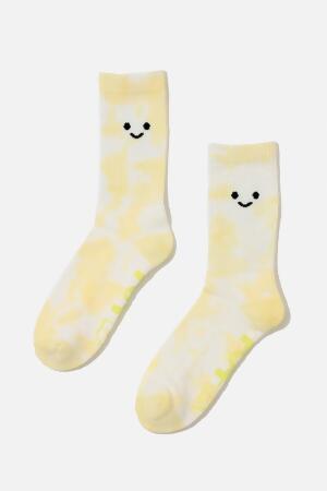 Happy Face Mid-Calf Gym Socks - Yellow Tie Dye alternate image