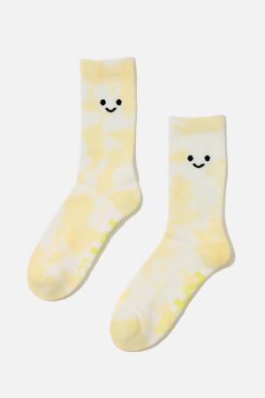 Happy Face Mid-Calf Gym Socks - Yellow Tie Dye alternate image