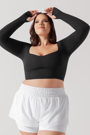 Sweetheart Long Sleeve Crop Top - Black alternate image