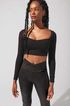 Sweetheart Long Sleeve Crop Top - Black alternate image
