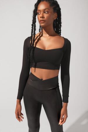 Sweetheart Long Sleeve Crop Top - Black alternate image