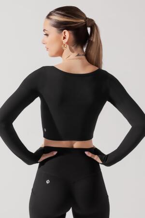 Sweetheart Long Sleeve Crop Top - Black alternate image
