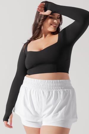 Sweetheart Long Sleeve Crop Top - Black alternate image