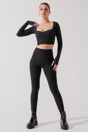Sweetheart Long Sleeve Crop Top - Black alternate image