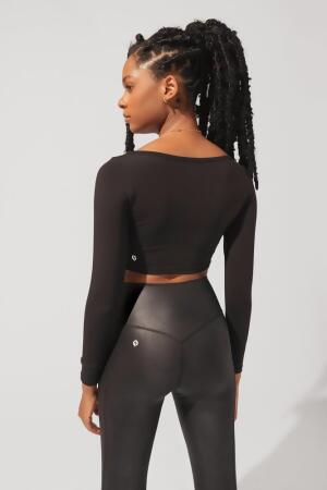 Sweetheart Long Sleeve Crop Top - Black alternate image