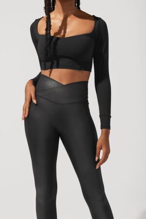 Sweetheart Long Sleeve Crop Top - Black alternate image