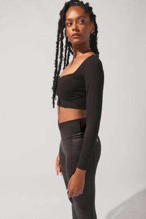 Sweetheart Long Sleeve Crop Top - Black alternate image