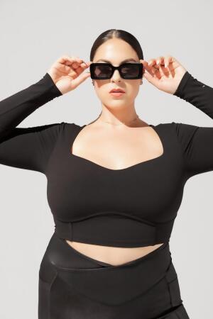 Sweetheart Long Sleeve Crop Top - Black alternate image