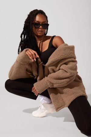 Faux Sherpa Cocoon Coat - Teddy Bear Brown alternate image