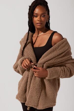 Faux Sherpa Cocoon Coat - Teddy Bear Brown alternate image