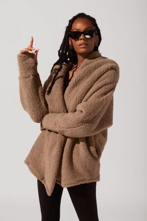 Faux Sherpa Cocoon Coat - Teddy Bear Brown alternate image