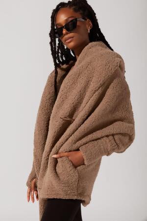 Faux Sherpa Cocoon Coat - Teddy Bear Brown alternate image