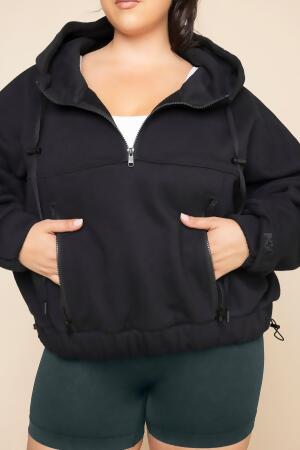 Half Zip Warm Up Hoodie - Black alternate image