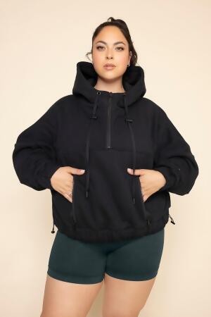 Half Zip Warm Up Hoodie - Black alternate image