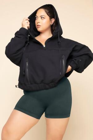 Half Zip Warm Up Hoodie - Black alternate image