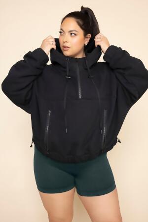 Half Zip Warm Up Hoodie - Black alternate image