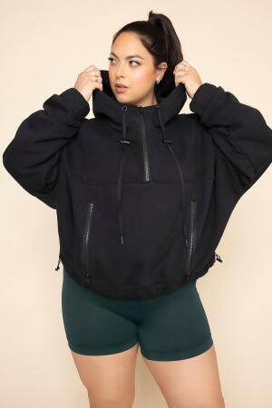 Half Zip Warm Up Hoodie - Black alternate image