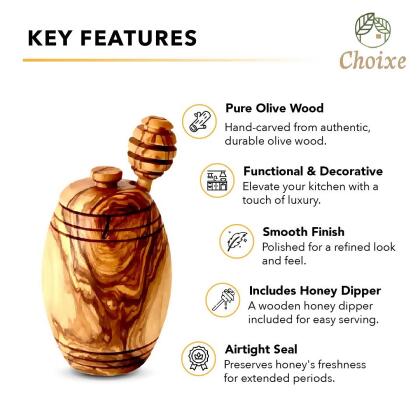 Olive Wood Honey Pot w/Honey Dipper alternate image