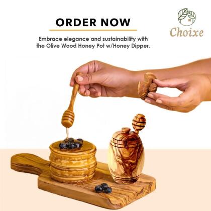 Olive Wood Honey Pot w/Honey Dipper alternate image
