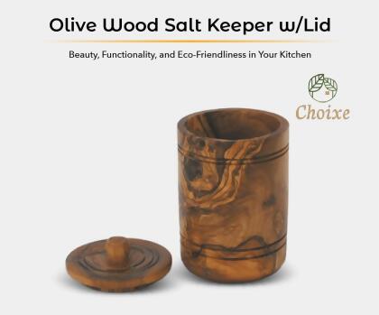 Olive Wood Spice Jar Salt Keeper w/Lid alternate image
