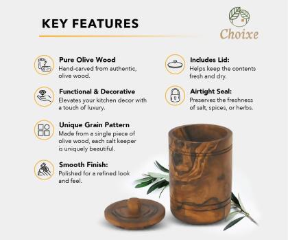 Olive Wood Spice Jar Salt Keeper w/Lid alternate image