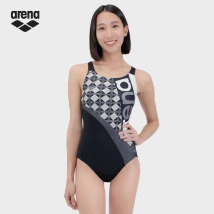 【arena】連身中叉三角泳衣 黑白款 TSF3005W - M 