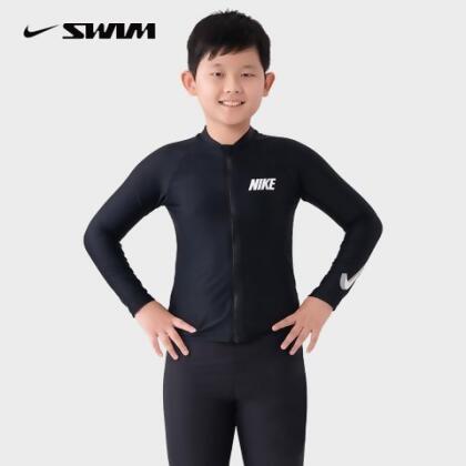 【NIKE SWIM】男孩長袖防曬衣 黑 NESSE829 - XS 