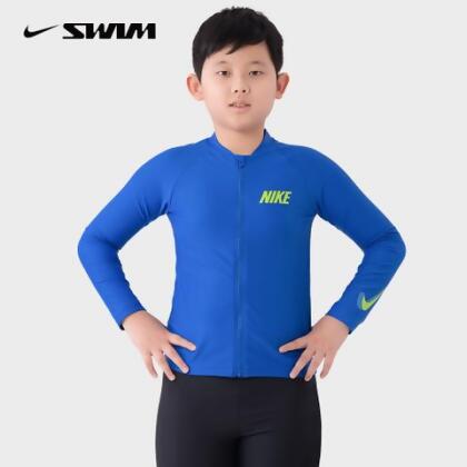 【NIKE SWIM】男孩長袖防曬衣 藍 NESSE829 - XS 