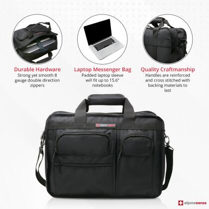 Alpine Swiss Conrad Messenger Bag 15.6 Inch Laptop Briefcase with Tablet Sleeve alternate image