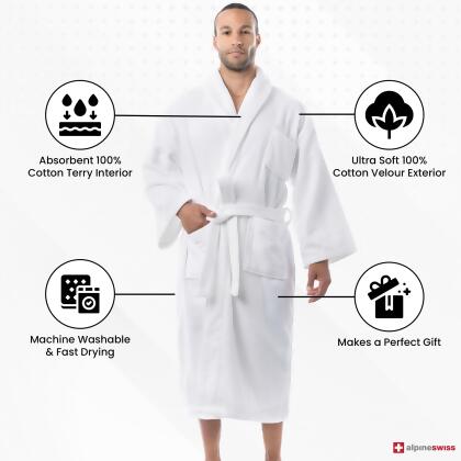 Alpine Swiss Pure Cotton Mens Terry Cloth Bathrobe Super Absorbent Spa Robe alternate image