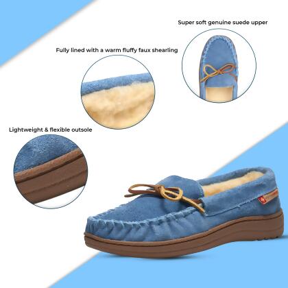 Alpine Swiss Sabine Womens Genuine Suede Shearling Slip On Moccasin Slippers alternate image