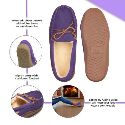 Alpine Swiss Sabine Womens Genuine Suede Shearling Slip On Moccasin Slippers alternate image