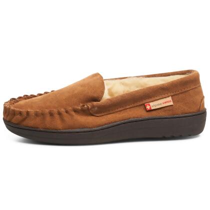 Alpine Swiss Yukon Mens Genuine Suede Shearling Slip On Moccasin Slippers alternate image