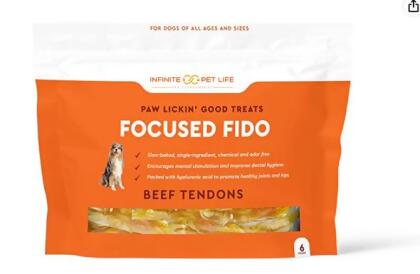 Infinite Pet Life Focused Fido Beef Tendon Chews for Dogs 6 Count Bag | Made in The USA | Beef Chew Rawhide alternate image