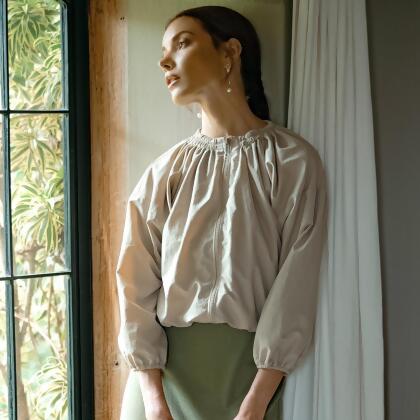 NORMA Recycled Ruffle Jacket, in Beige 