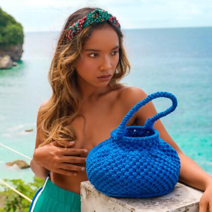 NAGA Macrame Bucket Bag In Azure Blue 