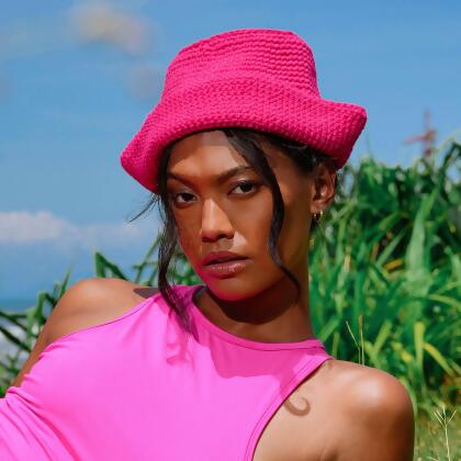 GANI Crochet Hat in Hot Pink alternate image