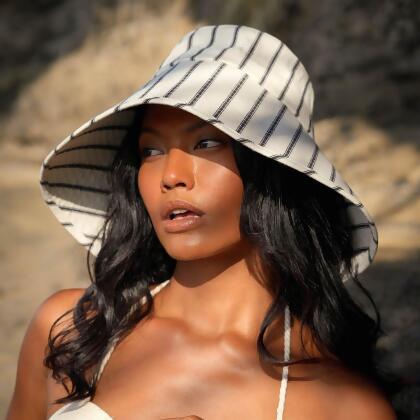 HARPER Handwoven Striped Wide-brim Hat alternate image