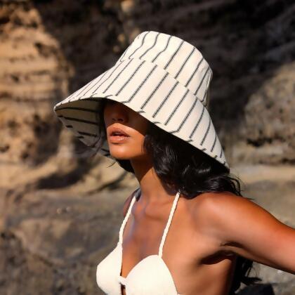 HARPER Handwoven Striped Wide-brim Hat alternate image