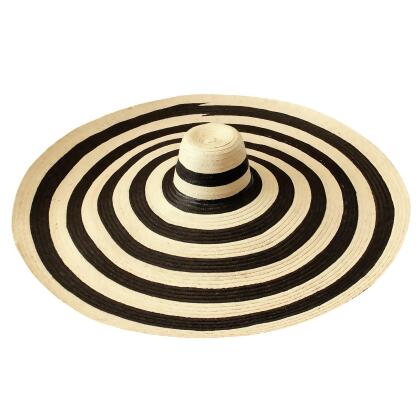 SOLANA Oversized Striped Straw Hat in Black & Natural alternate image