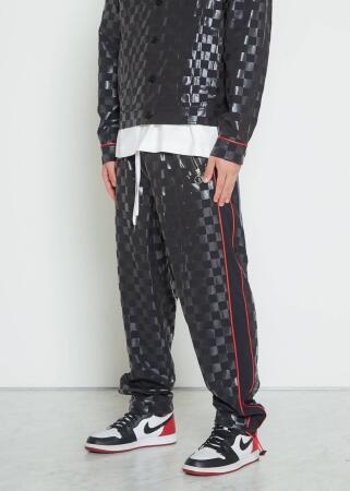 Konus Men's Tonal Checker Printed Pants in Black 