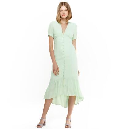 Women's V-Neck Mermaid Button Down Maxi Dress In Spring Sage