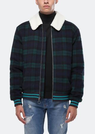 Konus Men's Wool Blend Plaid Jacket with Sherpa Collar in Green alternate image