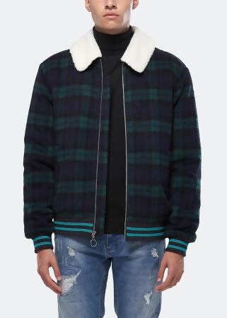 Konus Men's Wool Blend Plaid Jacket with Sherpa Collar in Green alternate image