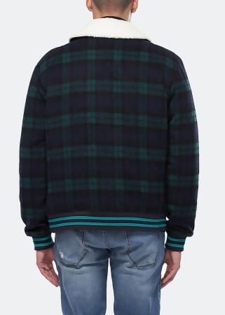 Konus Men's Wool Blend Plaid Jacket with Sherpa Collar in Green alternate image