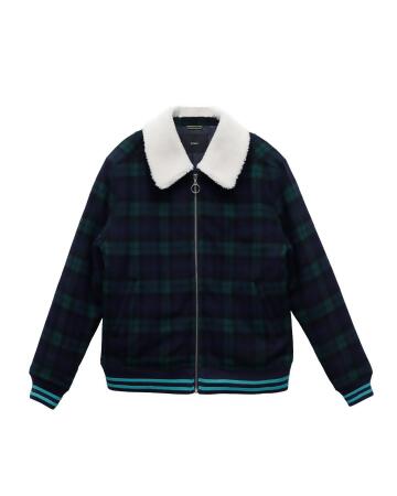 Konus Men's Wool Blend Plaid Jacket with Sherpa Collar in Green alternate image